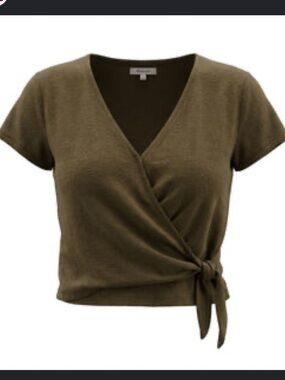 Madewell Texture & Thread Wrapped Tie V-Neck Women’s 100% Cotton Top Olive Green